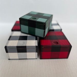 Plaid Wooden Trinket Boxes Set of 5